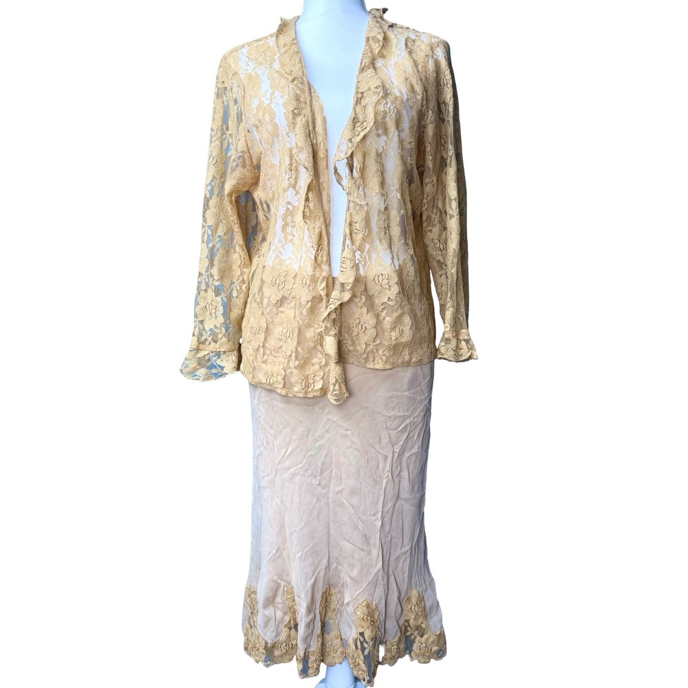 Vintage Lace 2 Piece Skirt Set Boho Fairy Grunge Rene Derhy XL M